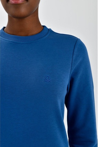 United Colors of Benetton Kadın Sol Göğsü Logo Detaylı Sweatshirt Mavi