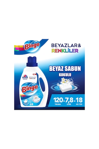 Bingo Beyazlar ve Renkliler İçin Beyaz Sabun Kokulu Sıvı Çamaşır Deterjanı 3 x 2600 ML