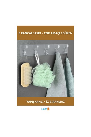 Kendinden Yapışkanlı 5 Kancalı Pratik Askı Çok Renkli