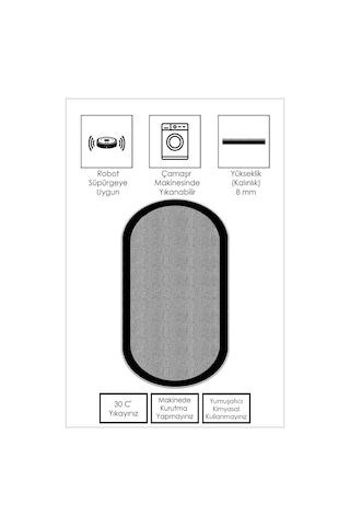 West Home Dijital Baskı Yıkanabilir Kaymaz Taban Oval Mutfak Halısı Salon Halısı Ve Yolluk Wh 445 Grey Oval