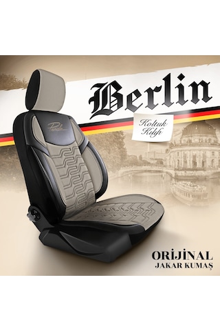 Panda Berlin Serisi Jakar Kumaş Oto Koltuk Kılıfı - Bej - Siyah