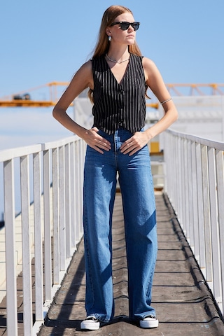 Bigdart 6794 Çizgili Dokuma Yelek - Siyah 001