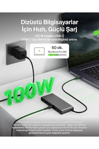 Belkin Connect 8 Portlu Usb-c Hub, 4k 60hz'100 W Pd, 10 Gbps Veri Aktarım Hızı Ve 2,5 Gbps Ethernet - Gri
