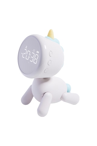 Dofolink Beyaz Unicorn Masa Saati Öğrenci İçin - 3 Alarm, Geri Sayım, Uyku Tuşu, 6 Zil Seçeneği, Işıklı Fonksiyon, Pilli Abs+pc