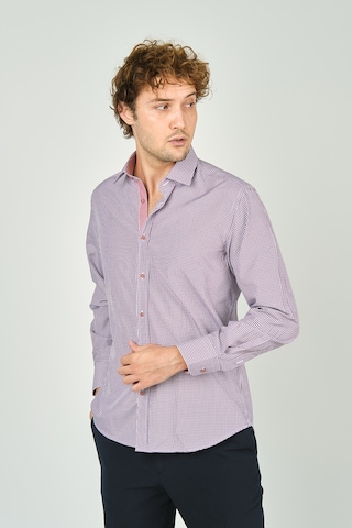 De Leone Erkek Slim Fit Ekoseli Uzun Kollu %100 Pamuk Gömlek 2060 Bordo Bordo
