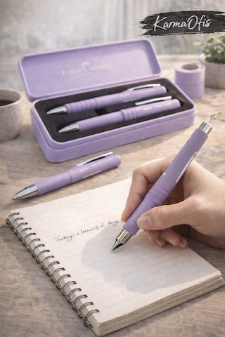 Faber-castell Poly Mat Yazım Seti Mor Lavanta Dolma Kalem & Xb Tükenmez Kalem + Metal Kutu Diğer