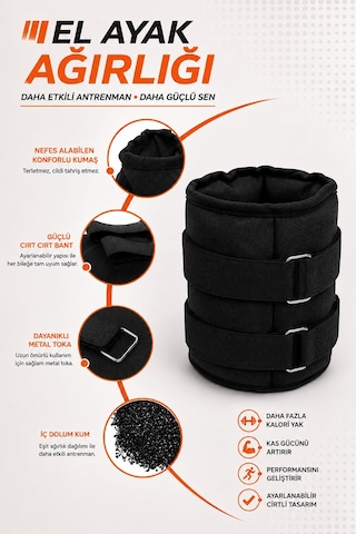 Spor Byfit 2 Kg x 2 Adet Siyah El veya Ayak Bileği Ağırlığı Siyah