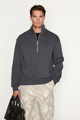 Grımelange Ceremıno Erkek Yarım Fermuarlı Gri Sweatshirt