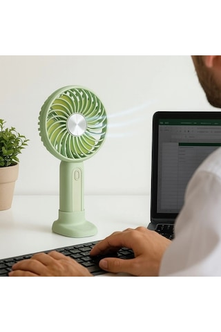 Masa Üstü Standlı Usb İle Şarj Olabilen 3 Ayarlı Fan Modlu Çanta Tipi El Fanı