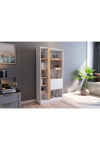 Lotus Kitaplık Kapaklı 160 Cm Atlantik Çam - Beyaz