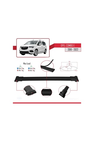 Opel Combo E 2019-2022 Arası İle Uyumlu Fly Model Ara Atkı Tavan Barı Siyah 3 Adet Bar