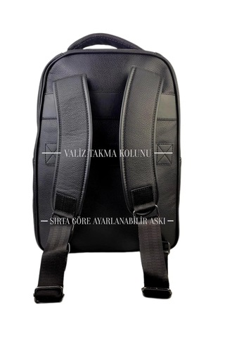 Deri Suya Dayanıklı Siyah 15.6'' İnç Laptop Sırt Çantası Siyah
