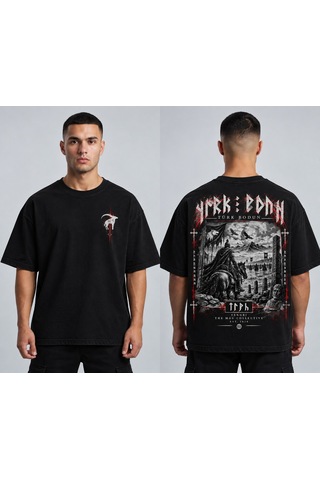Themgscollective The Mgs Collective Türk Bodun Oversize Baskılı Unisex Siyah T-shirt 01-siyah