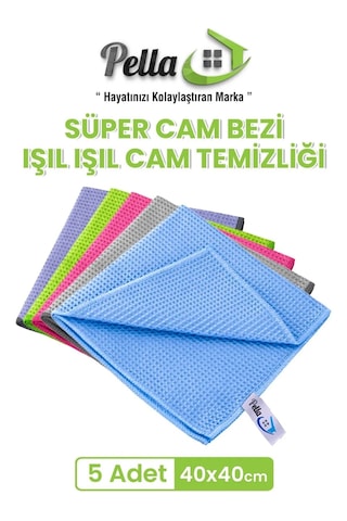 5'li Süper Mikrofiber Cam Bezi 40x40 Cm Evinizdeki Yeni Temizlik Yardımcınız Mavi-gri-pembe-yeşil-mor