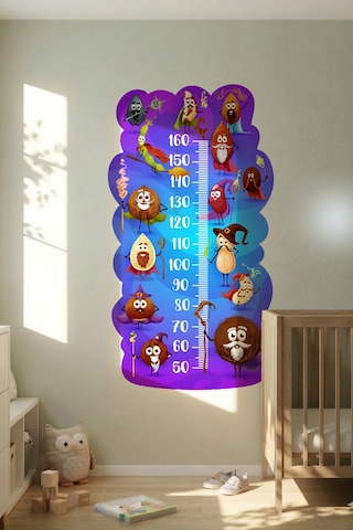 Sevimli Kuruyemişler Temalı Dekoratif Çocuk Boy Ölçer Sticker Duvar Cetveli Takip Çizelgesi