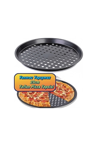 23 Cm Delikli Teflon Pizza Tepsisi Yanmaz Yapışmaz Fırın Kabı Fırın Tepsisi Siyah