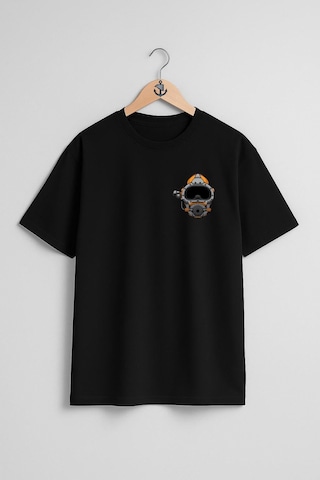 Oversize Dalgıç Başlığı - Diving Helmet Cep Ve Sırt Tasarımlı Unisex T-shirt Siyah