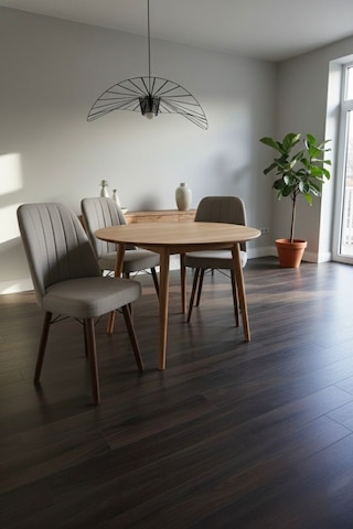 Nora 3 Adet Sandalye - Keten Kumaşlı Sandalye Modern Ahşap Ayaklı Yemek & Çalışma Sandalyesi Minimal Tasarım Krem