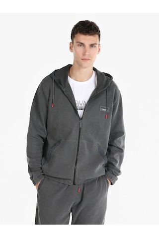 Colins Regular Fit Kapüşonlu Fermuarlı Gri Erkek Ceket Cl1066268 Koyu Gri