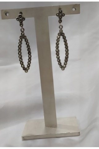 Firuze Gümüş Oyma Tasarımlı Gri Taşlı Gümüş Küpe F16001720