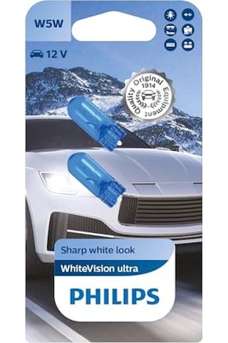 Philips W5w Whitevision Ultra 12v Beyaz Park & Plaka Ampulü 2'li