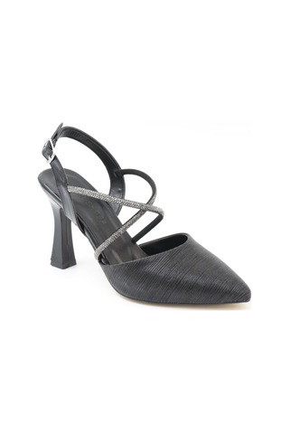 Nesilshoes Nesil Shoes Tam 182 Siyah Simli Topuklu Kadın Sandalet