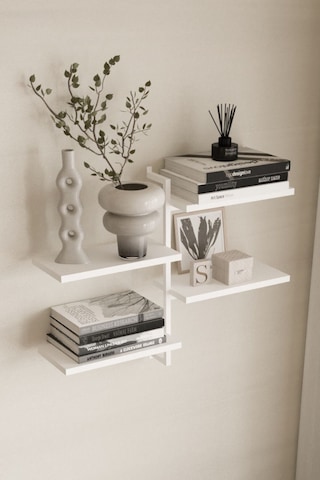 Aju 4 Katlı Duvar Rafı Metal Çerçeveli Dekoratif Kitaplık Ve Raf Ünitesi Modern Tasarım Beyaz