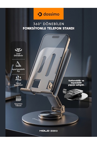 Dossimo Hold 360 Metal Dönebilen Ayarlanabilir Kaymaz Tabanlı Taşınabilir Katlanabilir Telefon Ve Tablet Tutucu