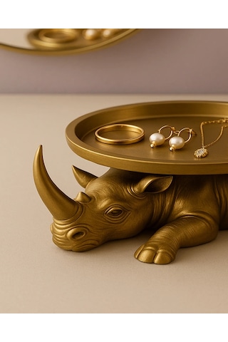 Dekoratif Tasarım Gold Gergedan Sunum Not Pratik Gereç Vegan Üretim 14 X 14 Cm