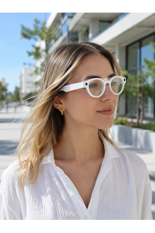 Beyaz Yapay Zeka Akıllı Gözlük Fotoğraf Video Ses Kayıtlı Çoklu Dil Çeviri Bluetooth Bağlantılı 3 Lensli - Lisinya