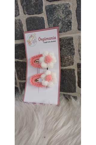 Çıtçıtlı Papatya Toka- Örgü Çiçek Toka Pembe