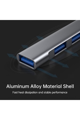 Fastbuy Alüminyum Gövde 4 Port Usb 3.0 Hub - Usb Type-c Çift Girişli Genişletme Dönüştürücü Gümüş