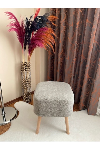 Kare Kesim Ahşap Ayaklı Teddy Kumaş Dekoratif Gri Renk Puf