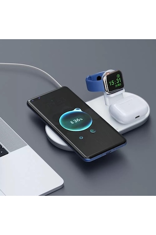 Mcdodo CH-7062 3in1 15W Çoklu Magsafe Kulaklık Saat ve Telefon Şarj Stand Beyaz