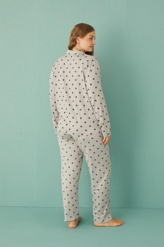 Pemilo Kadın 50801-116 Büyük Beden Önü Düğmeli Pijama Takımı Gri Gri