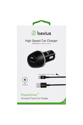 Micro Usb Siyah 12w Kablolu Araç Şarj Cihazı Bevius Bvs-au509 Stn