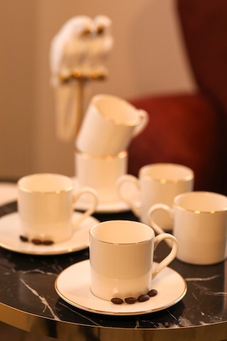 Hayal 12 Parça 6 Kişilik Altın Yaldız Porselen Kahve Takımı