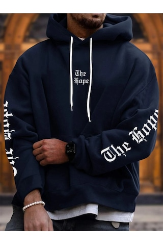 Startmore Lacivert Unisex Kadın/erkek The Hope Renkli Baskılı Oversize Kapüşonlu