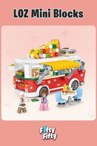 Loz Mini Block Serisi Food Truck/pizza Kamyonu -lz1739 490 Parça Oyuncak Yapım Seti