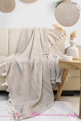 Klasik Pamuklu Koltuk Örtüsü 150x170cm Balık Sırtı Desen Koltuk Örtüsü Bej