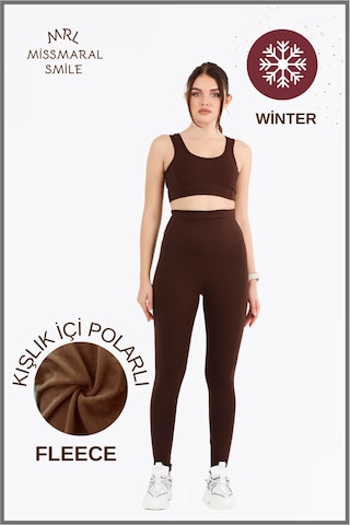 Kadın Kışlık Içi Polarlı Yüksek Bel Toparlayıcı Tayt Lacivert Curve High Waist Fleece Winter 1033 Koyu Kahve