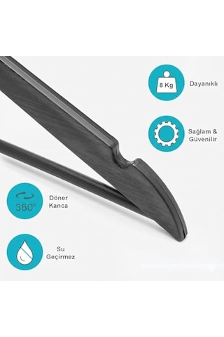 Orret Home 6 Adet Ahşap Görünümlü 360 Döner Plastik Elbise Askısı Esnek Ve Dayanıklı Mont Kaban Askısı Ağır Hizmet Tipi Gardrop İçi Kıyafet Askısı 6, Siyah 50cm