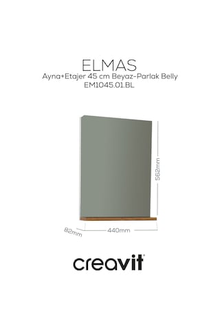 Creavit Elmas Ayna Ve Etajer 45 Cm Beyaz-parlak Belly Em1045.01.bl