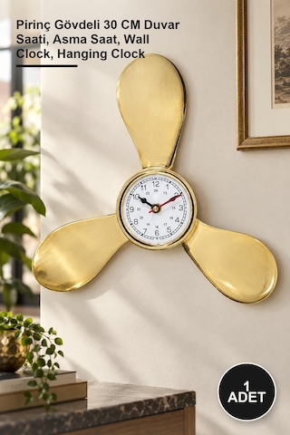 1 Adet Pirinç Duvara Asmalı Saat Pirinç Gövdeli 30 Cm Duvar Saati, Asma Saat, Wall Clock, Hanging Clock Diğer