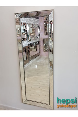Ayna Çerçeveli Model Eskitme Gümüş Renk Boy Aynası Gümüş