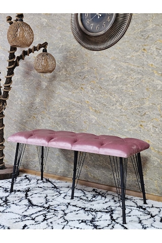 Zafir Metal Siyah Tel Ayaklı 100 Cm Puf Bench - Puf - Bench - Oturak - Mutfak Oturağı - Antre Oturağı Pembe