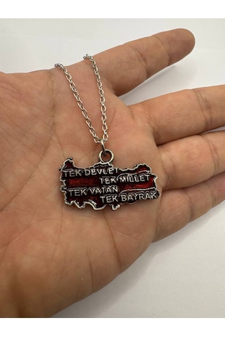 Tek Millet Tek Devlet Tek Vatan Tek Bayrak Yazılı Türkiye Haritası Kolye Unisex Metal Takı Çok renkli