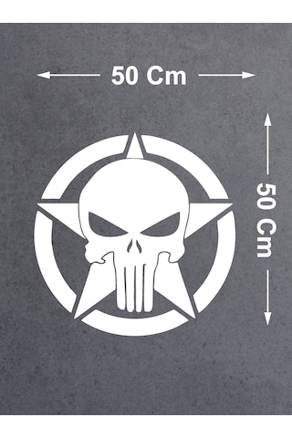 Punisher İnfazcı Kurukafa Yıldız Sticker - Araba Oto Motosiklet Cam Sticker - 00063 50x50 Cm