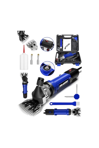 Dragro 4200 W Devir Ayarli Bakir Sargili Çelik Şanzıman Koyun Keçi Kirkma Makinesi -Mavi