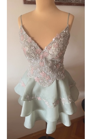 Chica Rosa Fashion Su Yeşili Kristal Taşlı Prenses Elbise - Sage Dream